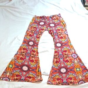Wide Leg Paisley Print Bell Bottom Pants - Multicolor